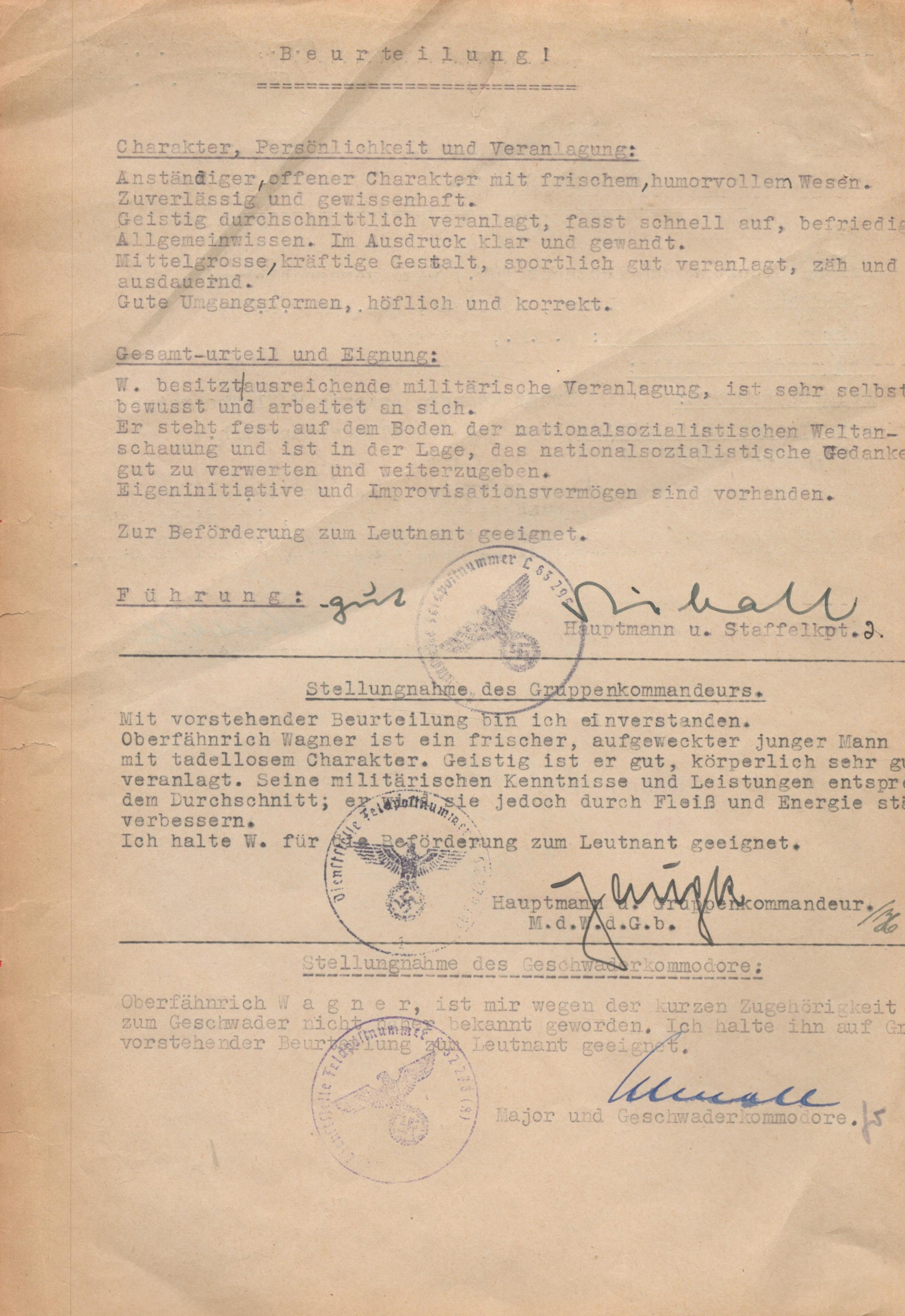 Luftwaffe World War II Multi signed original combat report features Knights Cross Winners Karl Heinz