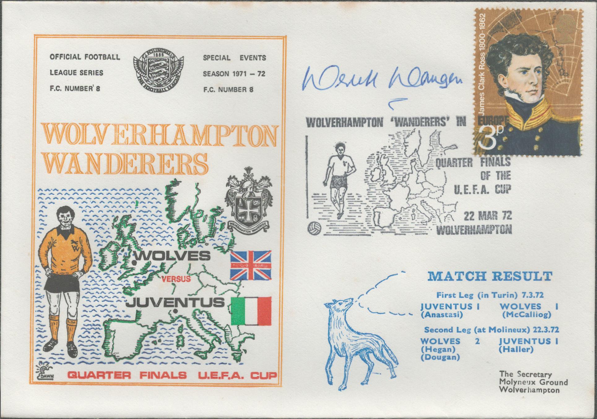 Derek Dougan signed official Wolverhampton Wanderers V Juventus 1972 Dawn Official Football First