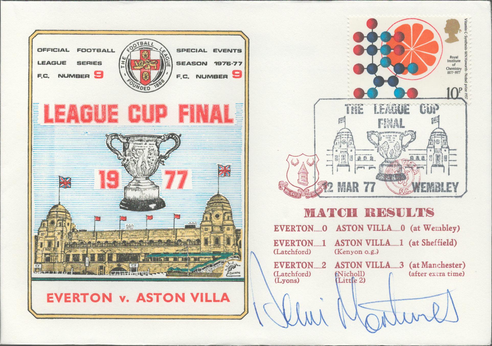 Dennis Mortimer signed official Everton V Aston Villa 1977 Dawn Official Football First Day Cover