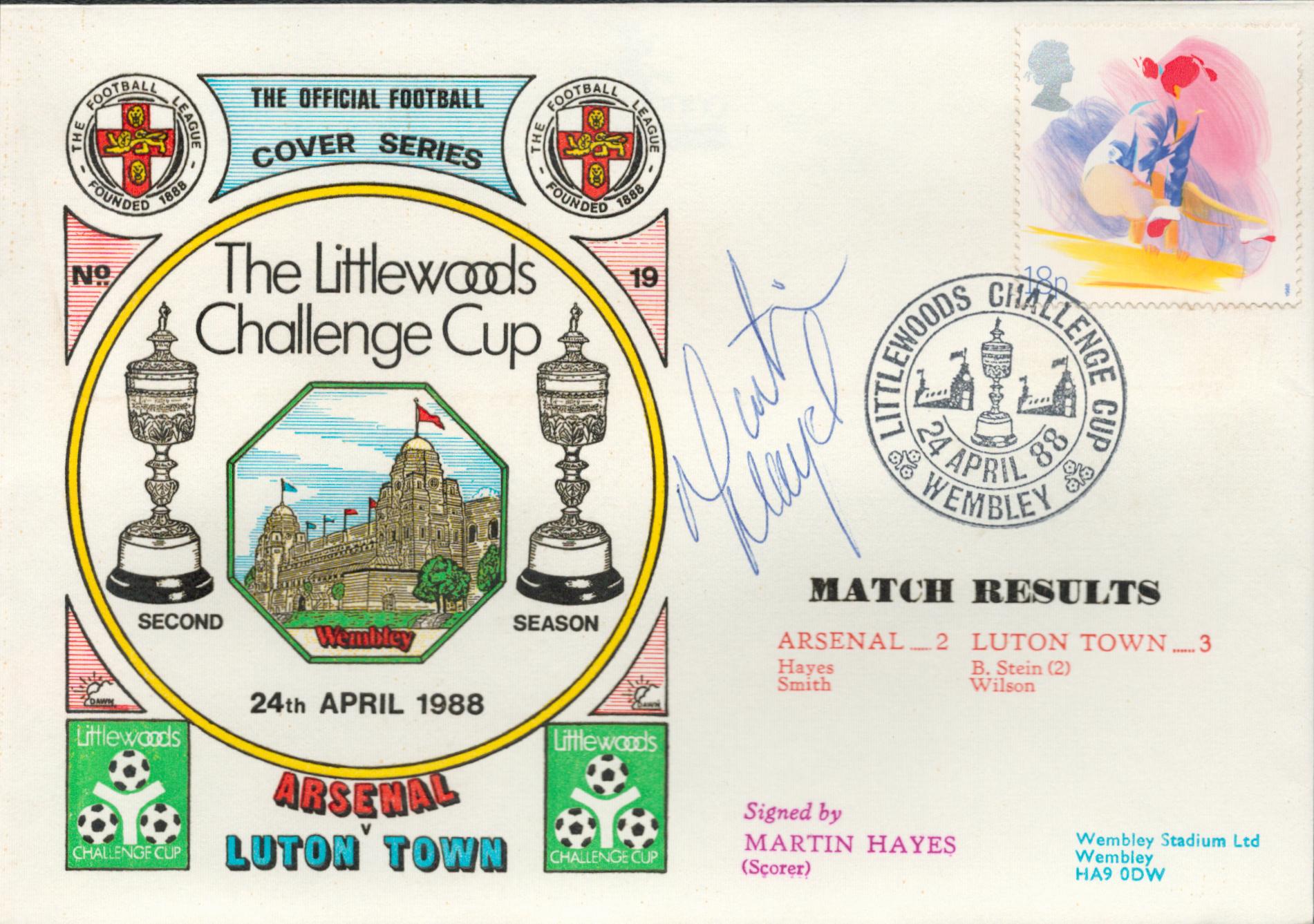 Martin Hayes signed official Arsenal V Luton Town 1988 Dawn Official Football First Day Cover