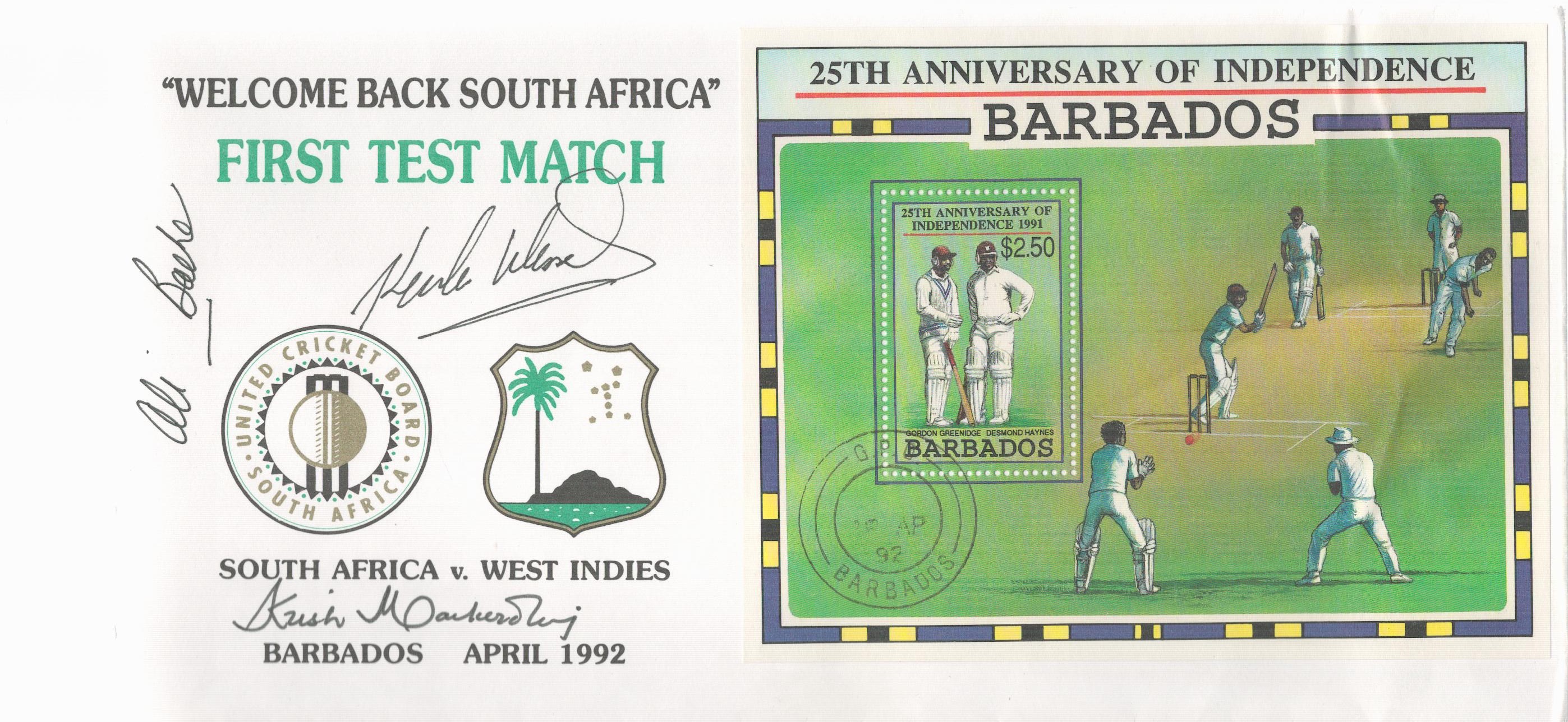 Cricket Welcome Back South Africa First Test Match South Africa v West Indies Barbados April 1992