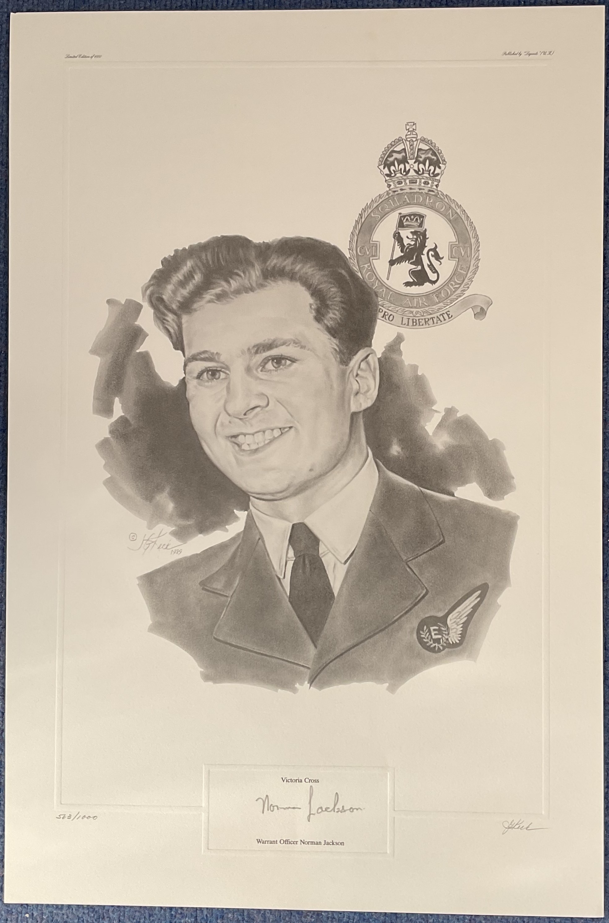 WW2 Warrant Officer Norman Jackson VC Signed on 563/1000 Black and White Print of Norman Jackson VC.