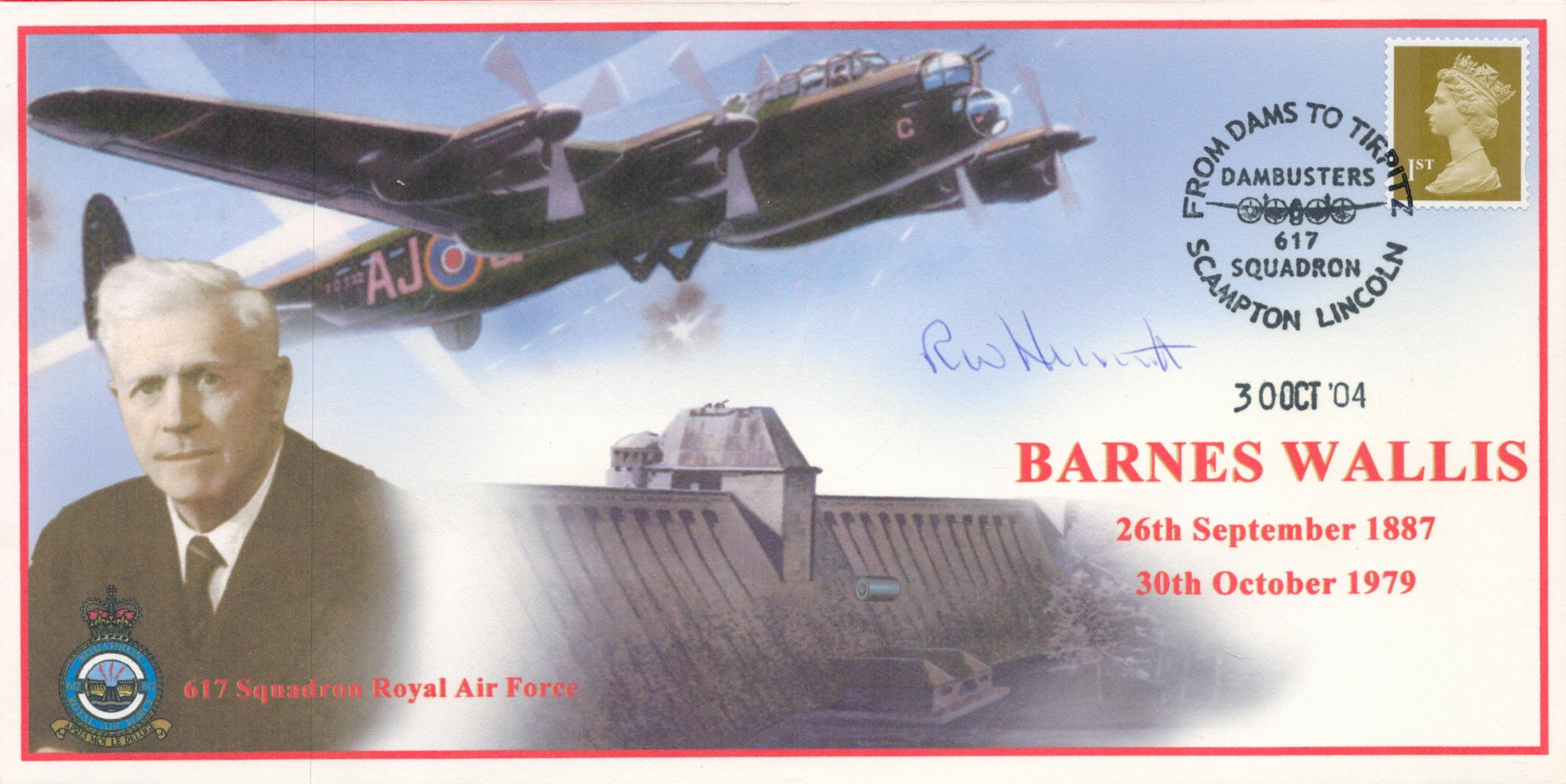 WW2 W/O Red Hunnisette Signed Barnes Wallis FDC. 4 of 5 Covers Issued. British stamp with 3 Oct 04