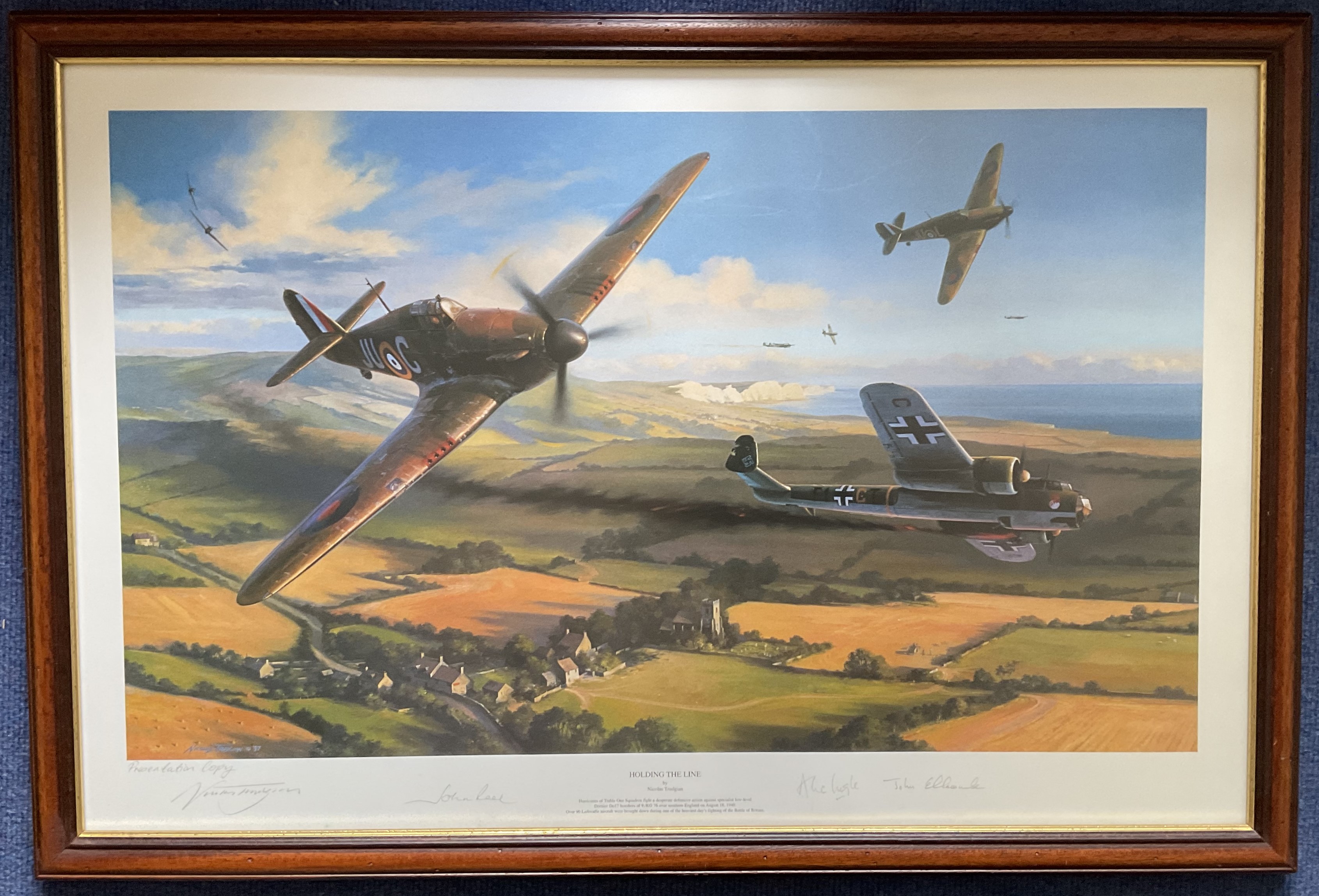 WW2 Colour Print Holding The Line by Nicolas Trudgian Multi Signed by John Peel, John Ellacombe,