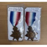 WW1 Pair of 1914 Star Medals (Mons Star) Presented to Pte WH Brownhill of Yorkshire Light Infantry