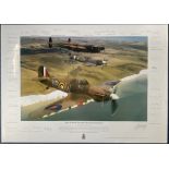 WW2 32 Printed Signatures on Battle of Britain Memorial Flight Over Beachy Head Colour Print by