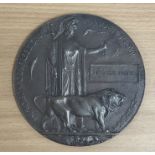 WW1 Death Plaque for Private Albert Edward Ramsbotham of 7th Battalion Royal Fusiliers. Bronze