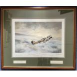 WW2 Colour Print First of Many by Robert Taylor Multi Signed by Douglas Bader, Johnnie Johnson,