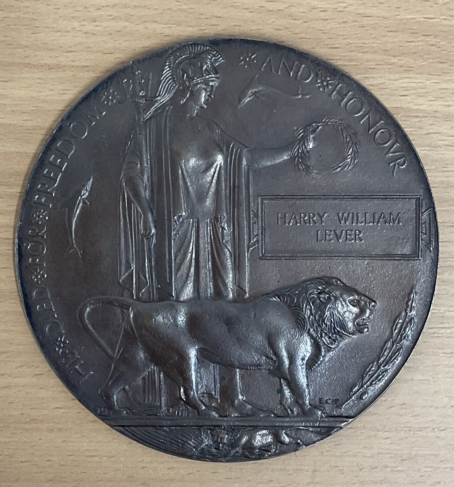 WW1 Death Plaque for Corporal Harry William Lever of 2nd/4th Battalion London Regiment. Bronze