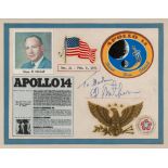 Captain Edgar Mitchell signed 10x6 approx. Apollo 14 signature display dedicated. Good condition.