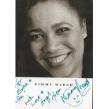 Nimmy March signed 6x4 black and white photo. March is an English actress. Good condition. All