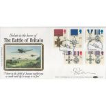 Frank Carey signed The Battle Of Britain FDC. Includes 2 postmark 11th September 1990 and 5