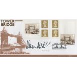 Warren Mitchell signed Tower Bridge FDC. Postmark bridges of London 10/09/02 and 5 royal mail