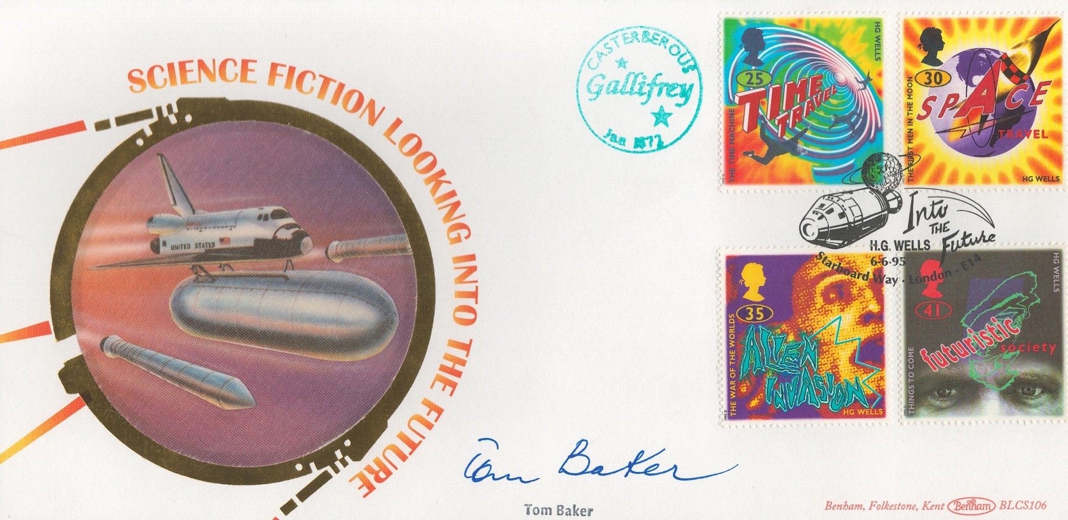 Tom Baker signed Science Fiction FDC. Postmark 6. 6. 95 and 4 stamps. Cover Number 2215/5000. Good