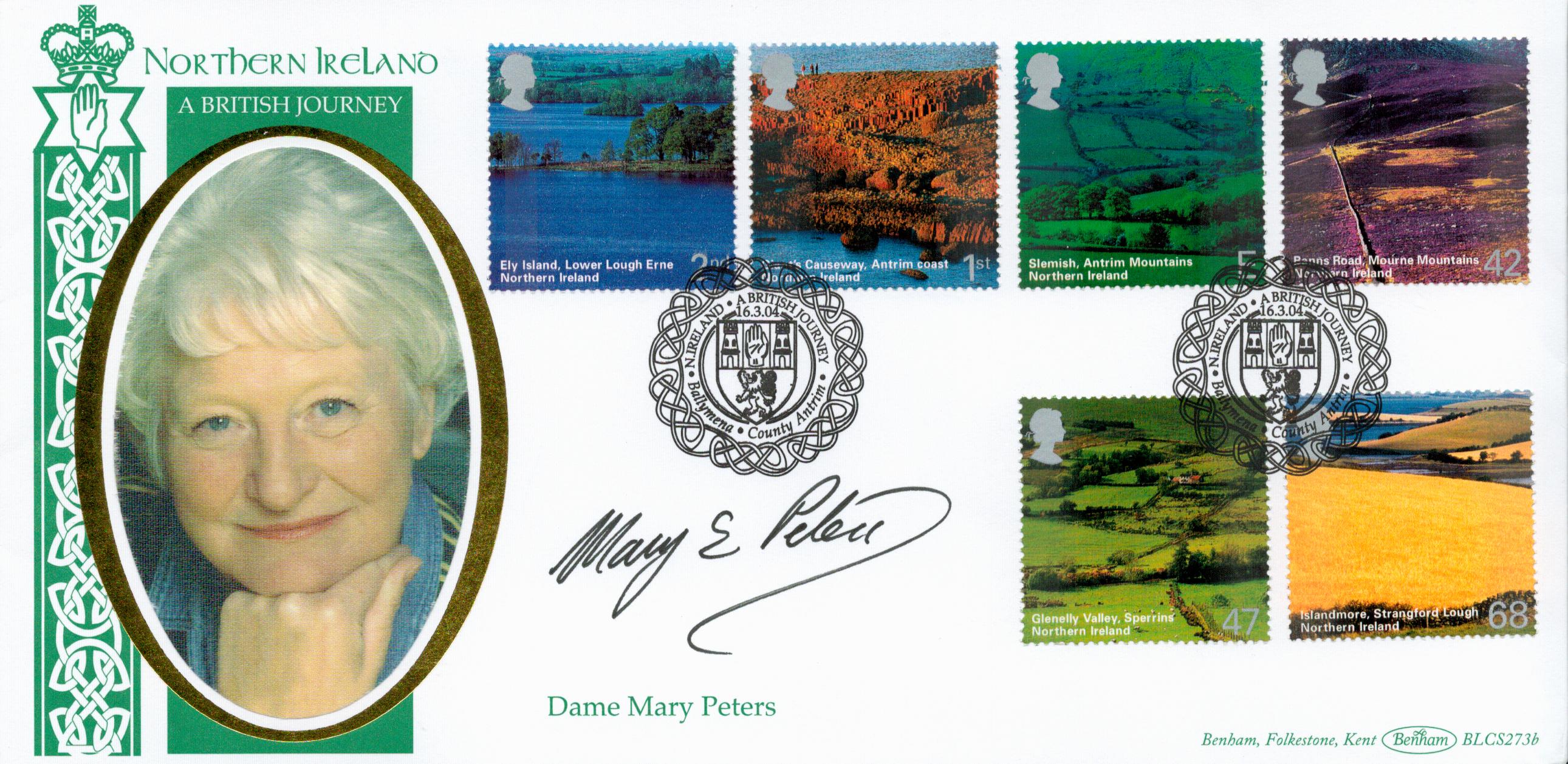 Athletics Dame Mary Peters signed Northern Ireland a British Journey Benham commemorative FDC.