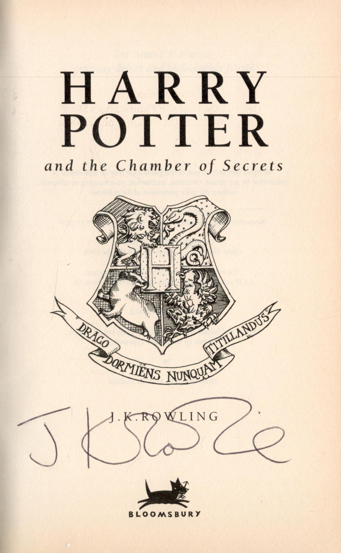 J K Rowling Signed Harry Potter- Chamber of Secrets 1st Edition Hardback Book. Signed on title page. - Image 2 of 3