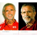 Football Collection of Two Gerd Muller Signed 6x3 inch approx. Bayern Munich Promo Cards. Signed