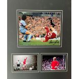 Football Denis Law 20x16 mounted signature piece includes signed colour photo and two unsigned