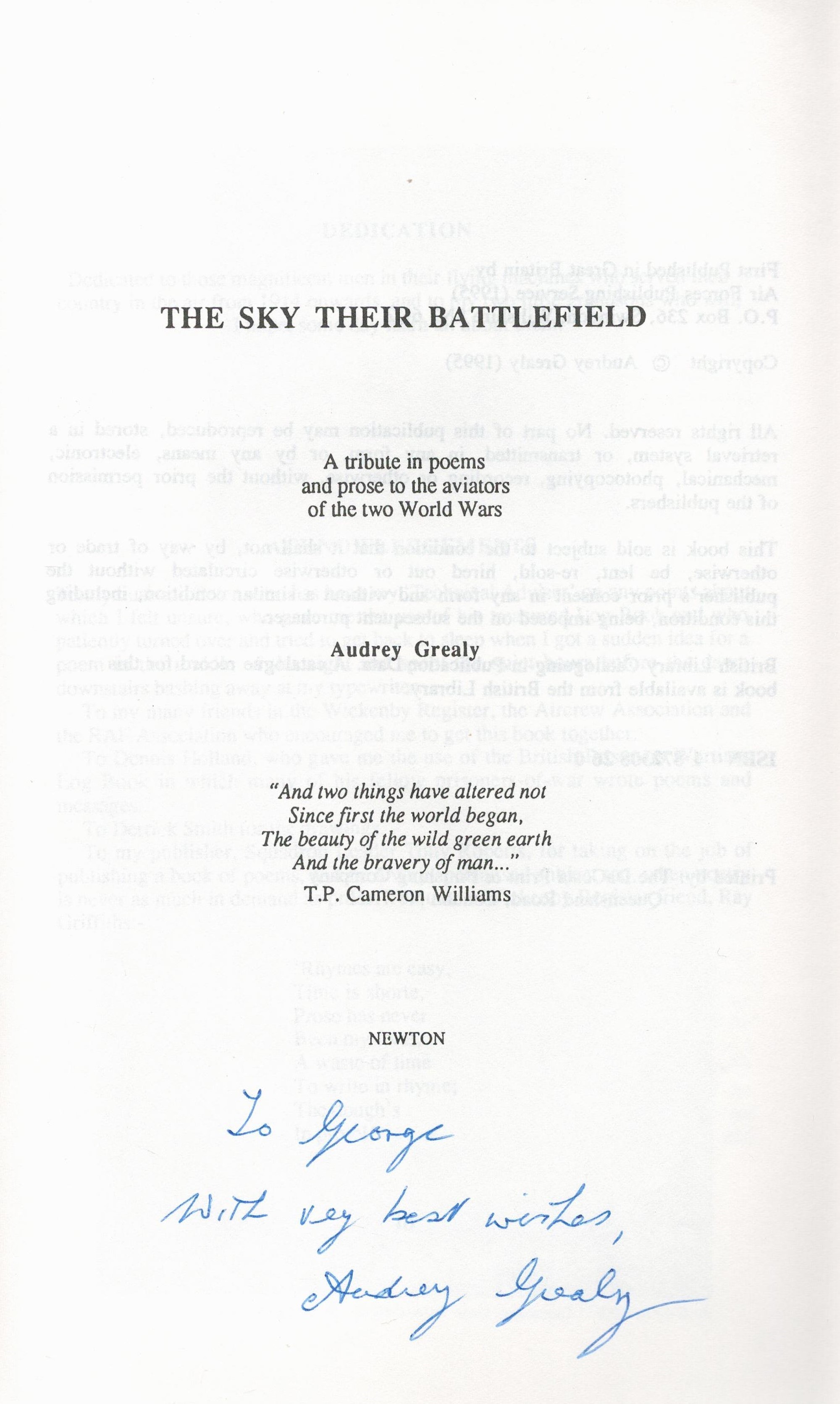 WW2 Audrey Grealy Hand signed; First Edition book Titled The Sky Their Battlefield A WW2 Paperback - Image 2 of 3