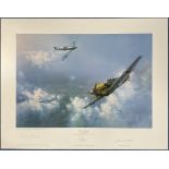 WW2 Colour Print The Straggler by Frank Wootton Multi Signed by Johnnie Johnson, Adolf Galland,