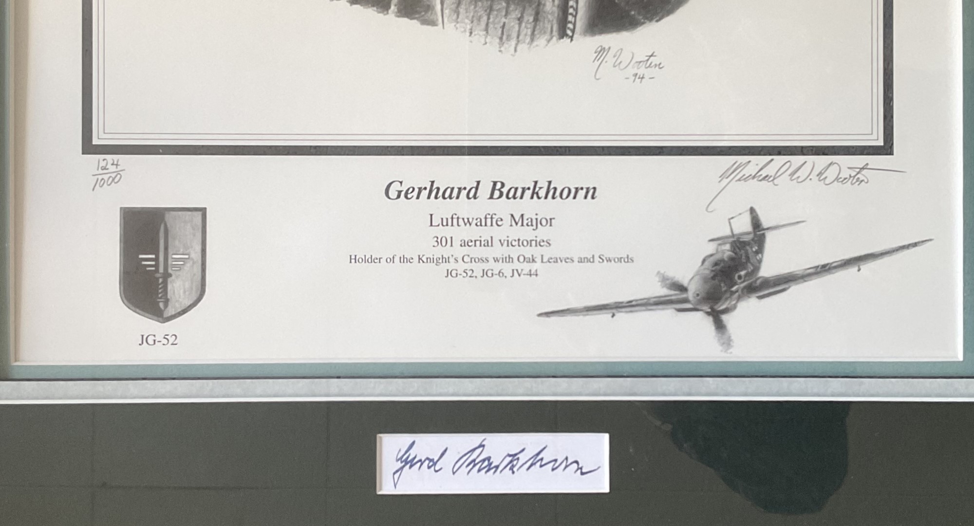 WW2 Luftwaffe Major Gerhard Barkhorn Signed Signature Piece and Black and White Print in - Image 2 of 2