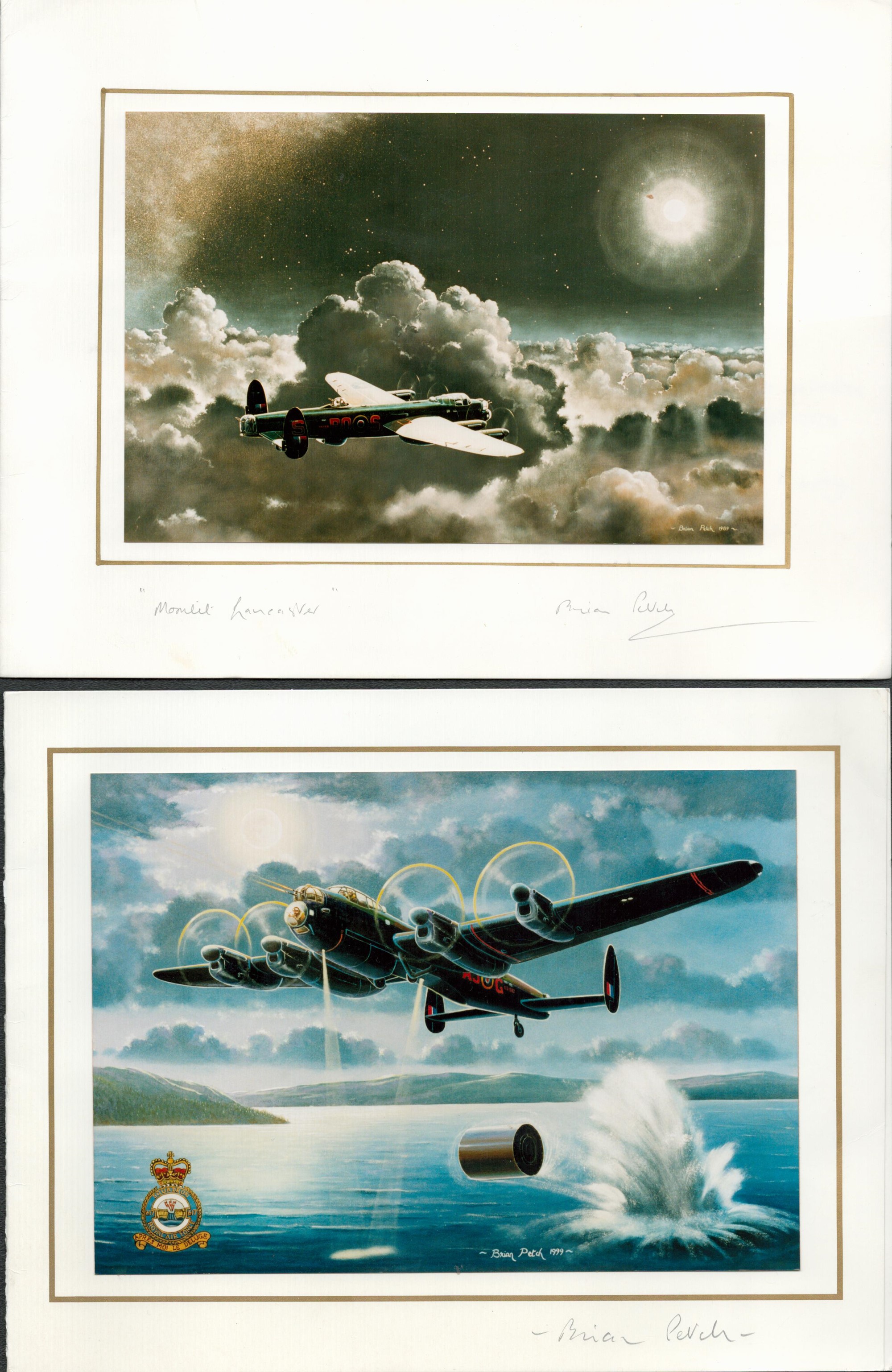 Aviation Artist Brian Pech Signed 2 Cards with Photos of his Prints glued on the front,