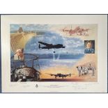 WW2 Colour Print Operation Chastise by John Young Multi Signed by Les Munro, Geo Johnnie Johnson,