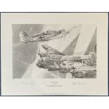 WW2 Bill Reid and Artist Robert Taylor Signed Black and White Print Titled Night Attack by Robert
