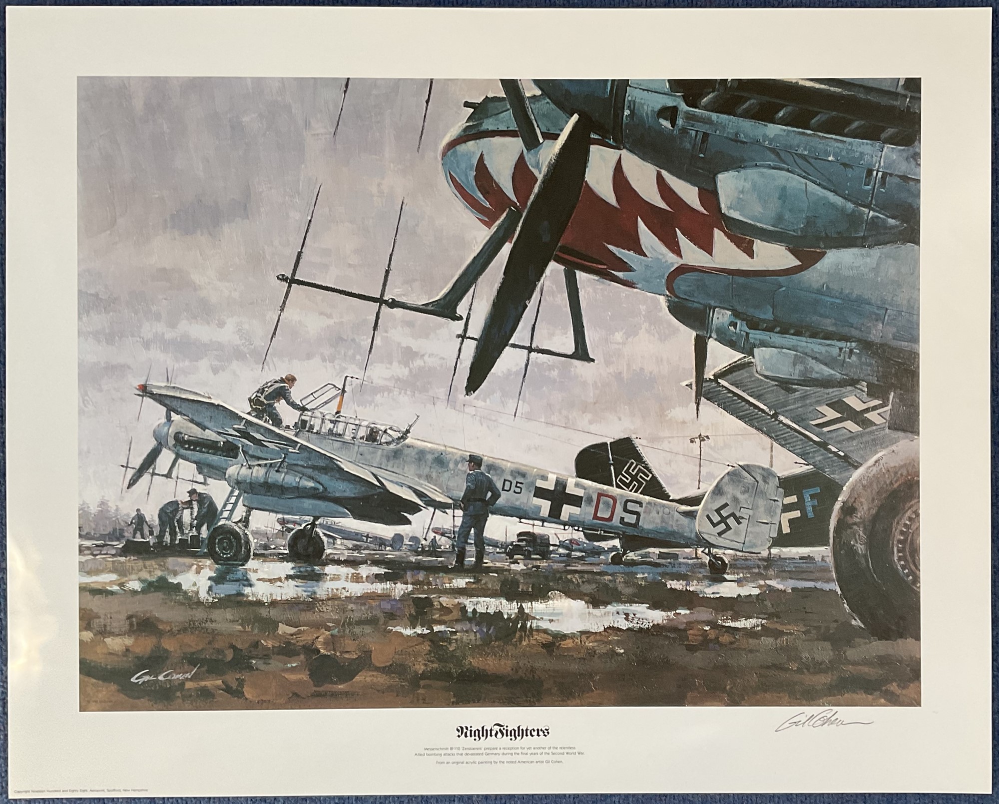 WW2 Renowned American Artist Gil Cohen Signed Colour Print Titled Night Fighters showing