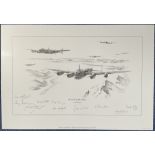 WW2 Black and White Print On Route To The Tirpitz by Nicolas Trudgian Multi Signed by Freddie Watts,