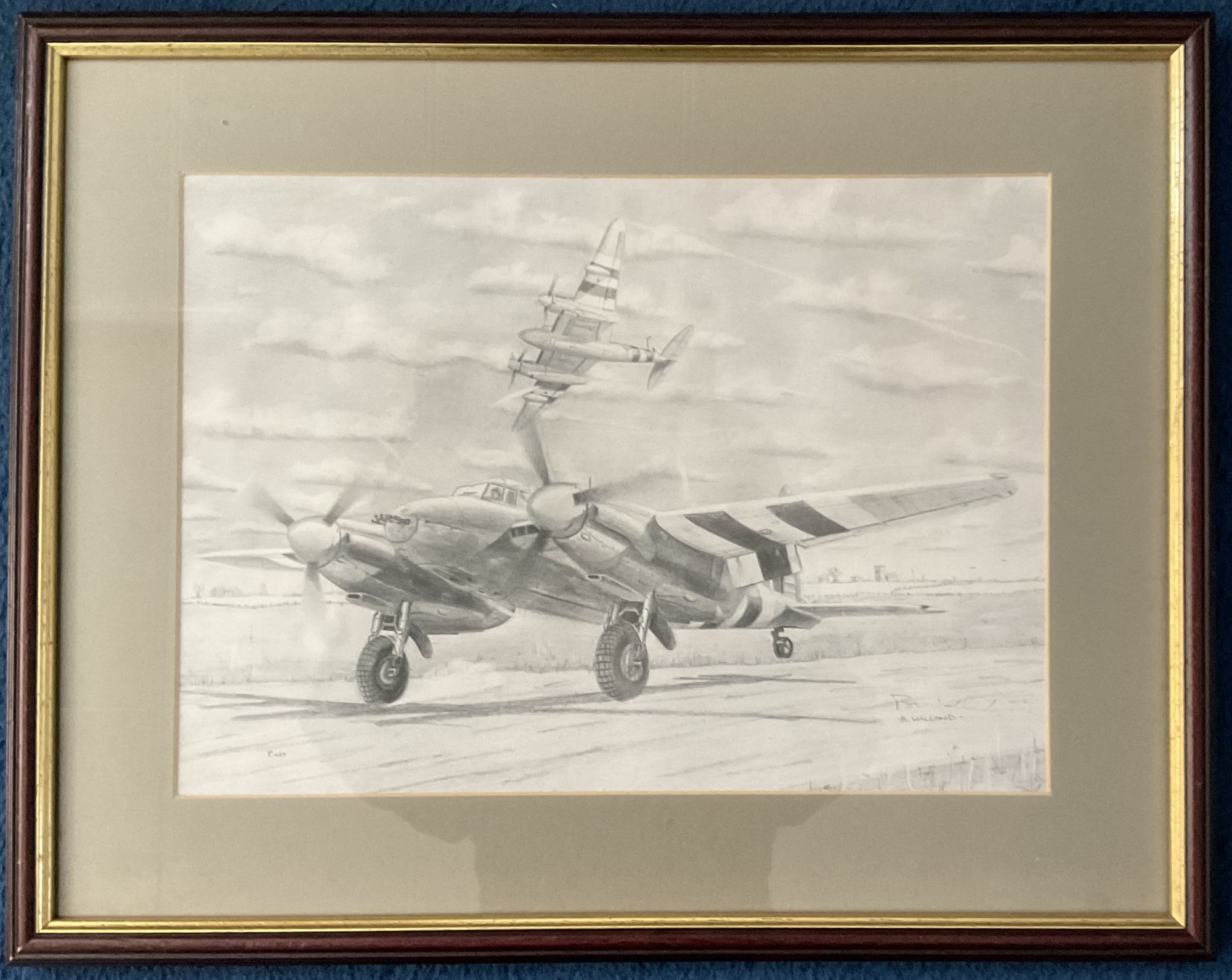 WW2 Collection of 2 Black and White Pencil Drawn Prints Signed by the Artist B Wallond Showing RAF