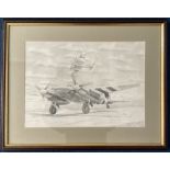 WW2 Collection of 2 Black and White Pencil Drawn Prints Signed by the Artist B Wallond Showing RAF