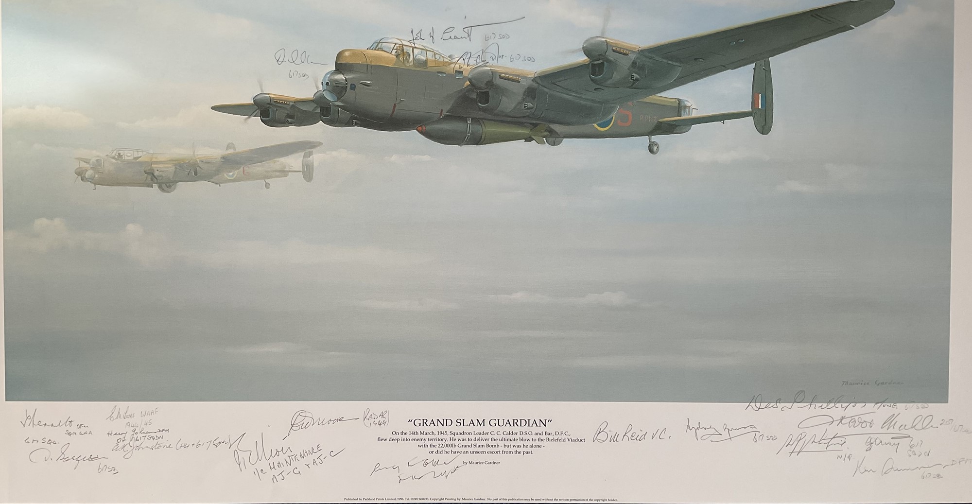 WW2 Colour Print Grand Slam Guardian by Maurice Gardner Multi Signed by Harry Johnson, Bill Reid, - Image 2 of 2