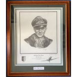WW2 Luftwaffe Major Gerhard Barkhorn Signed Signature Piece and Black and White Print in
