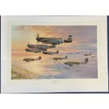 WW2 7 Signed Robert Taylor Colour Print Titled D Day The Airborne Assault 35x25 Inches. 608 of