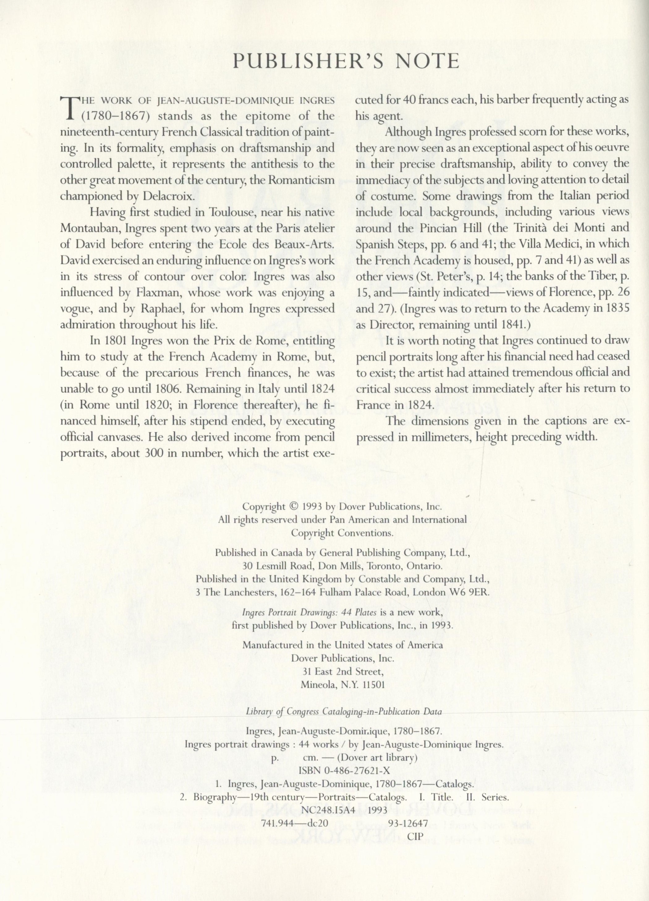 Ingres Portrait Drawings 44 Works by Jean-Auguste-Dominique Ingres 1993 First Edition Softback - Image 3 of 4