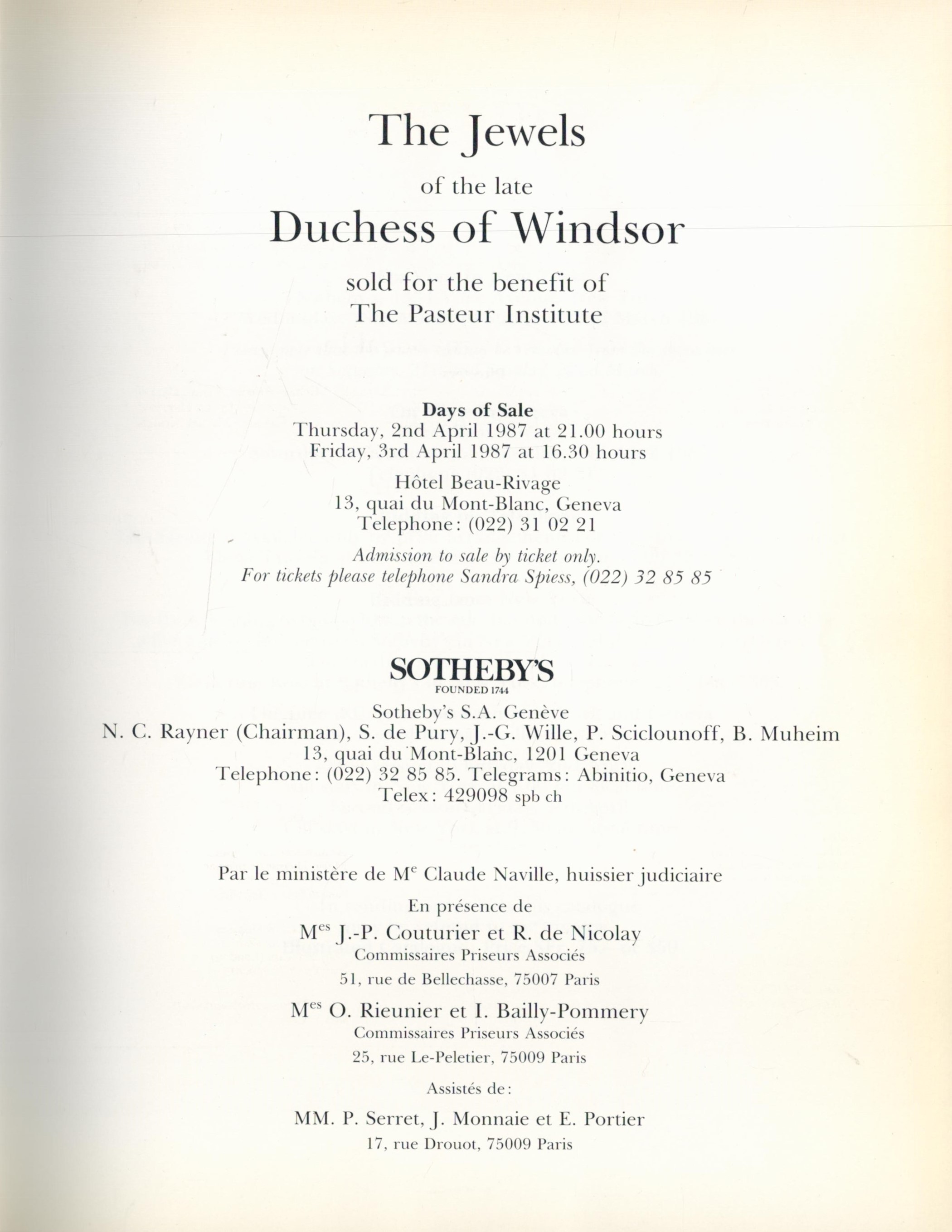 The Jewels of the late Duchess of Windsor 1987 First Edition Hardback Book Catalogue published by - Image 2 of 3