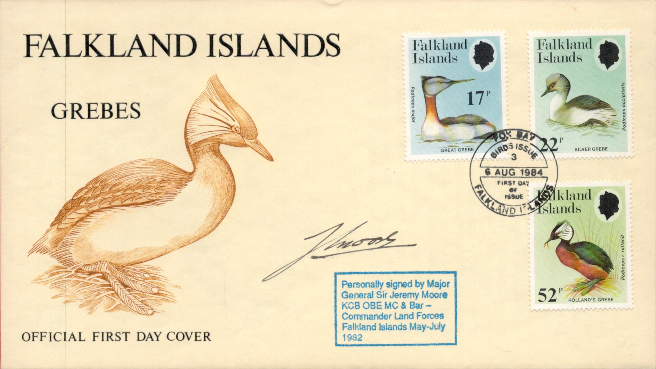 Falklands War General Sir Jeremy Moore KCB Signed Falkland Islands Official First Day Cover With 3