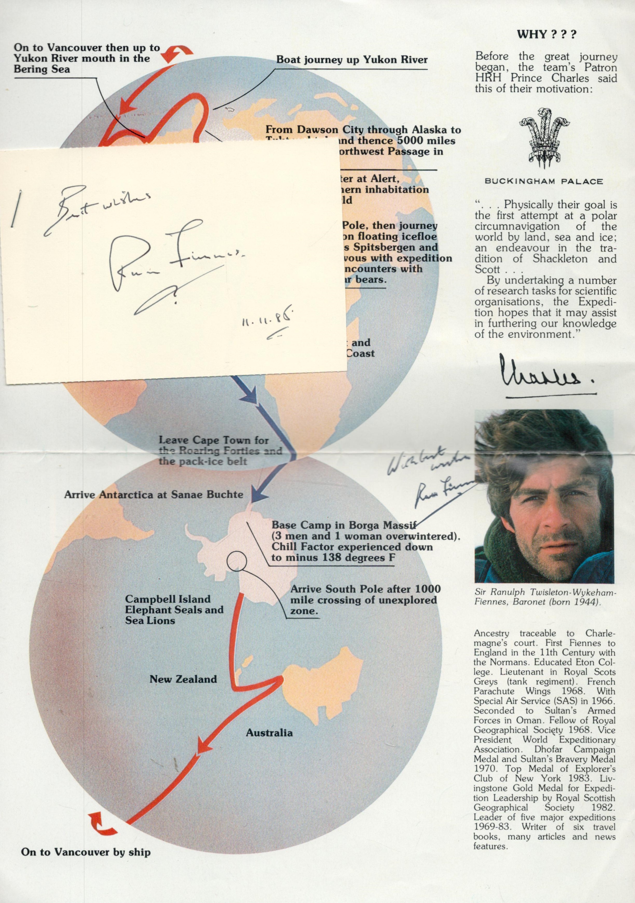 Explorer Ranulph Fiennes Signed Signature Card and a Related Magazine Page. Both Signed in black