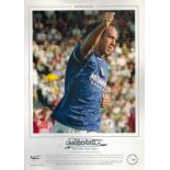 Ibrox Legend Mark Hateley Signed 12x8 inch Colour Bio Card. Signed in black ink. Limited Edition 7/