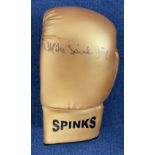 Mike Spinks Signed on Gold Personalised Boxing Glove. Signed in Black ink. Good condition. All