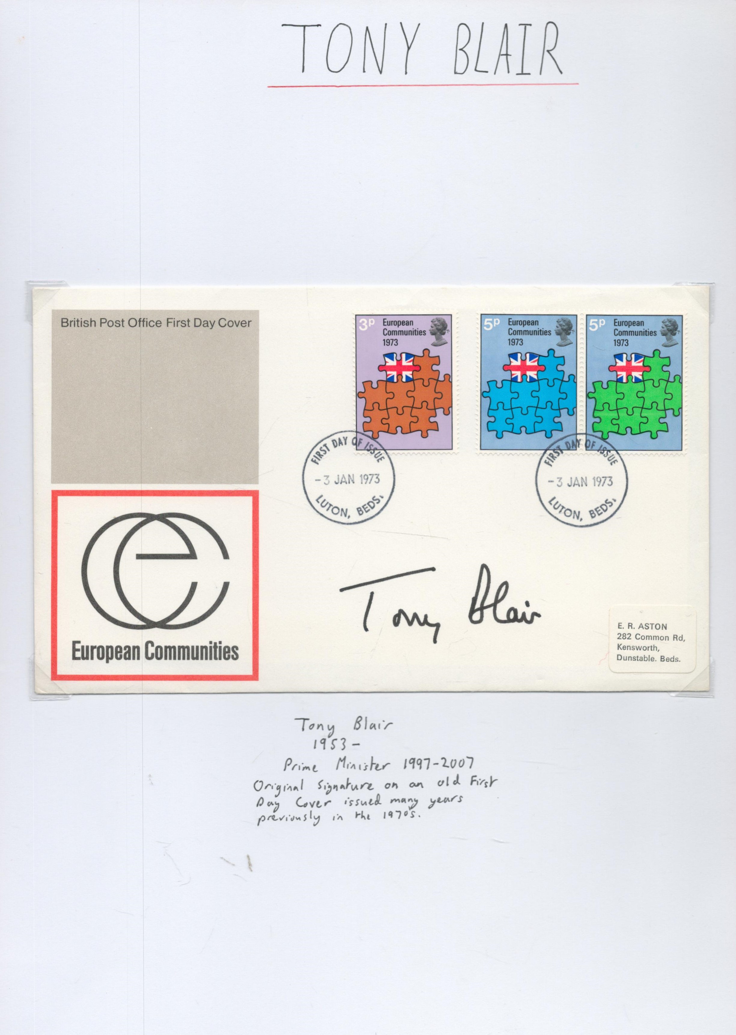 Former PM Tony Blair Signed European Communities British Post Office First Day Cover. Signed in