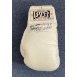 James Cook MBE Signed Lemarr White Boxing Glove. Signed in black ink. Good condition. All autographs