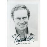 Charlton Heston Signed 7x5 inch Black and White Personalised Photo. Signed in black ink. Good