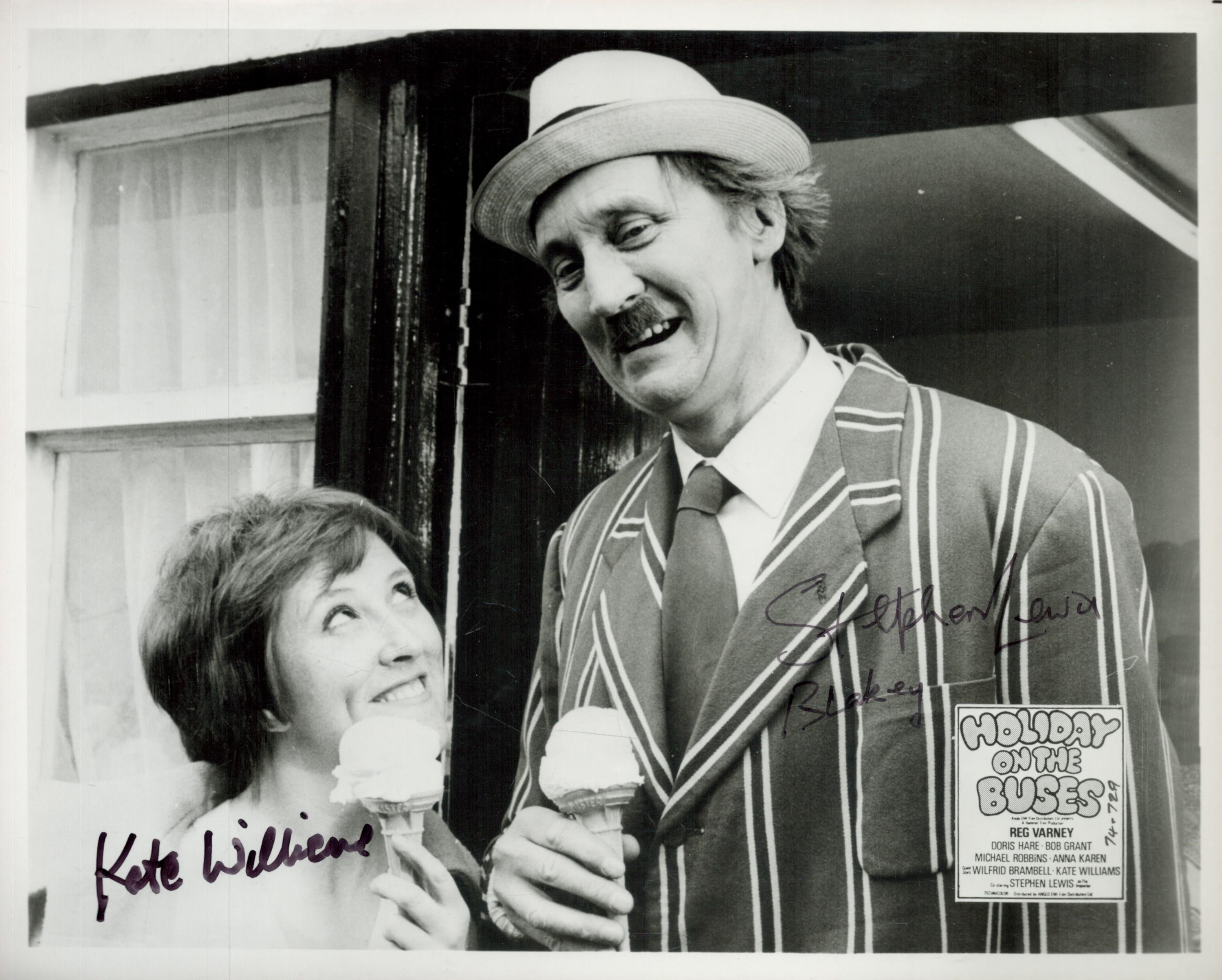 Holiday on the Buses, a 10x8 b/w film photo signed by Stephen Lewis as Inspector Cyril 'Blakey'