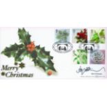 Alan Titchmarsh Signed Merry Christmas Benhams FDC. Five British Stamps with Two 5 Nov 2002