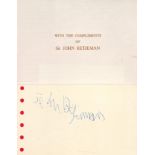 Sir John Betjeman CBE Signed Autograph Card With Original Compliments Slip. Signed in blue ink,