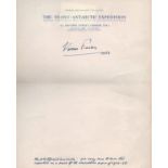 Vivian Fuchs Signed on Original Trans-Antarctic Expedition Headed Paper in 1985. Signed in blue ink.