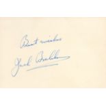 Formula 1 Racing Driver Jack Brabham Signed 4x3 inch Signature Piece. Signed in Blue ink. Good