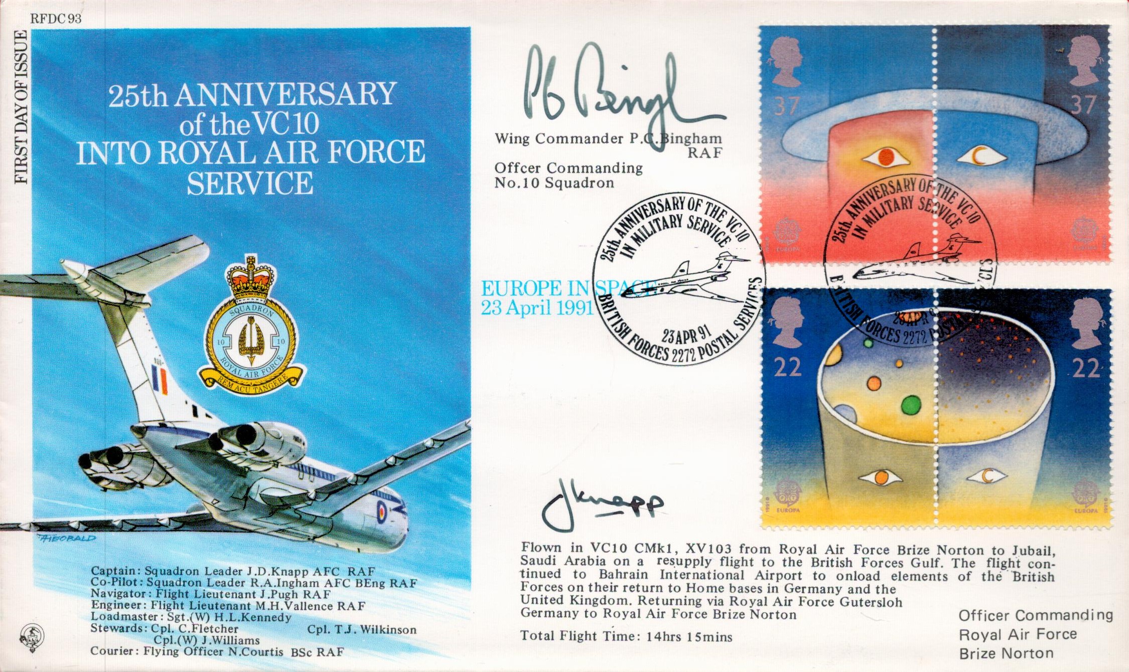 Wg Cdr PC Bingham and Sqn Ldr JD Knapp Signed 25th Anniversary of the VC10 into RAF Service FDC.